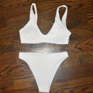NWT H&M womens White BIKINI scoop top 6 S cheeky bottoms 2 XS textured padded